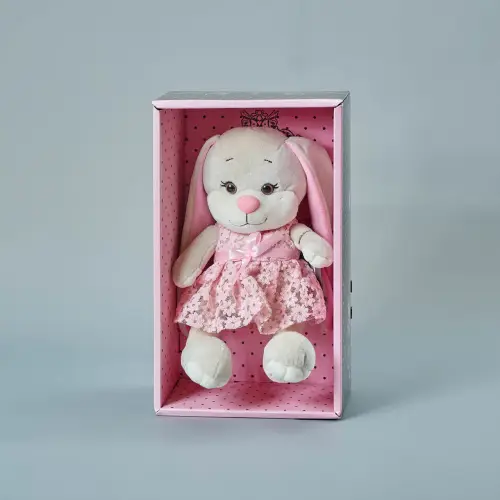 Мягкая игрушка Зайка Лин в кружевном розовом платье 